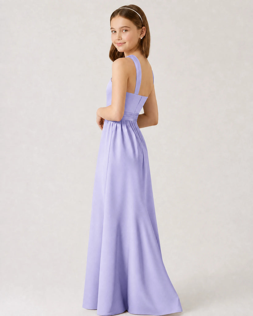 Lavender Satin A-line Junior Bridesmaid Dress Side View