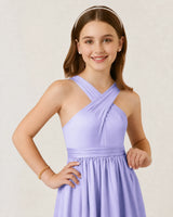 Lavender Satin A-line Junior Bridesmaid Dress Front View