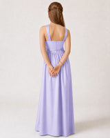 Lavender Satin A-line Junior Bridesmaid Dress Back View