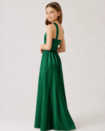 Dideyttawl Teal Junior Bridesmaid Dress Criss Cross Halter Neck Floor Length Dress