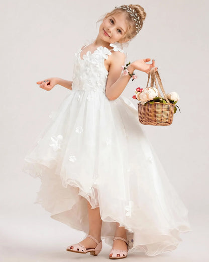 White Tulle A-line Flower Girl Dress Front View
