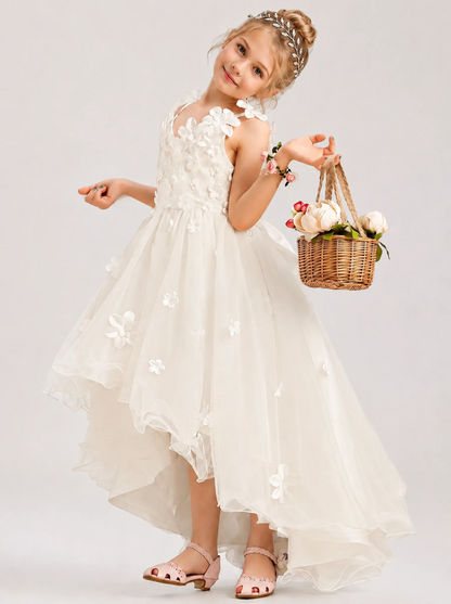 Ivory 3D Floral Flower Girl Dress