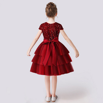 Dideyttawl Girls Burgundy Princess Dress Short Sleeve Tulle Ball Gown for Wedding Party