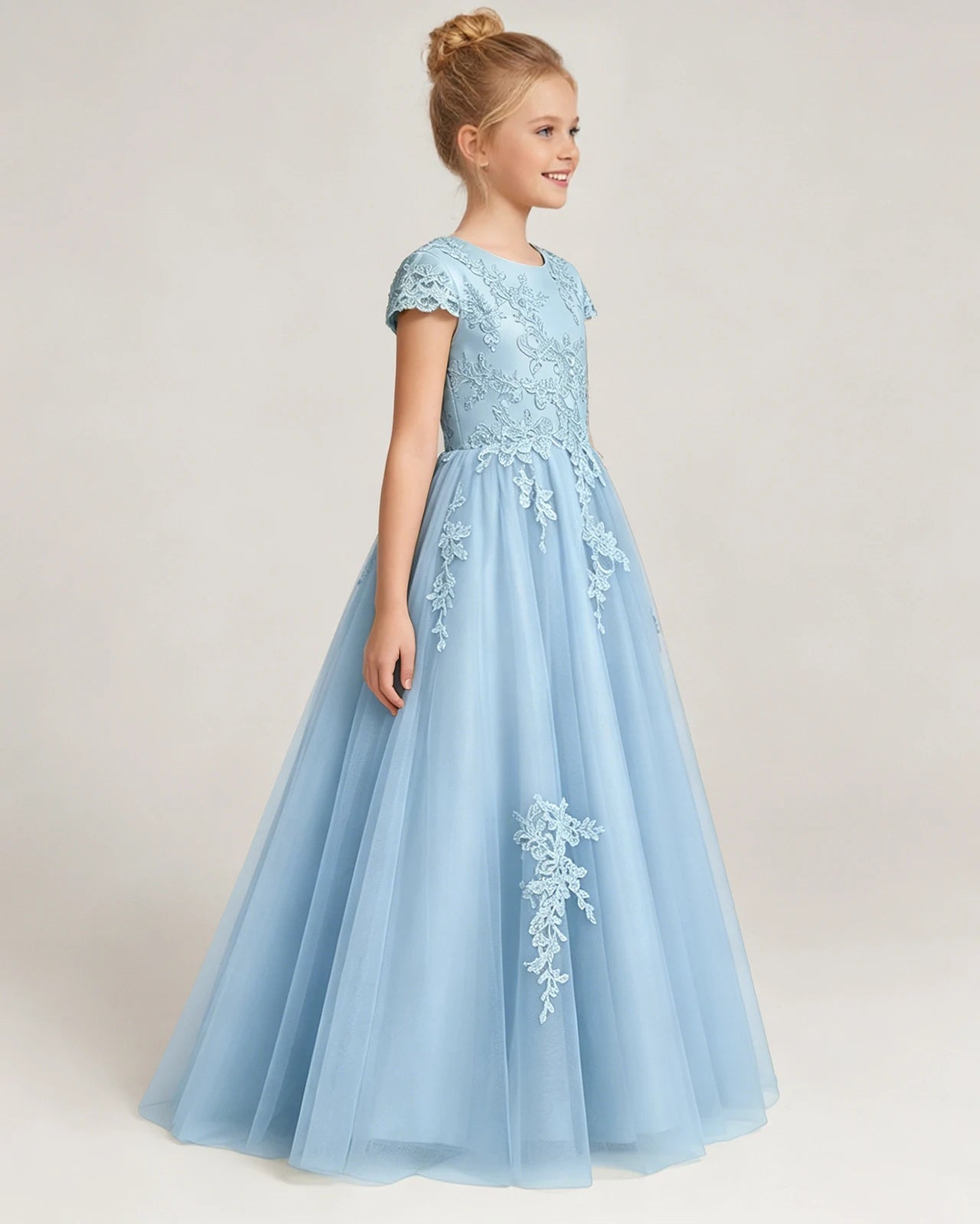 Side Baby Blue Lace Flower Girls Dress