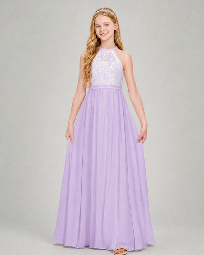Lavender Halter LaceJunior Bridesmaid Dress Front View