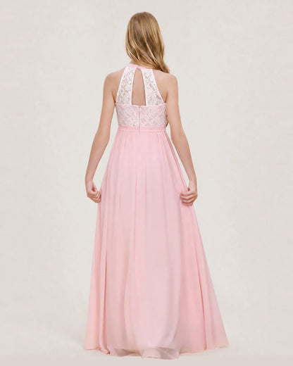 Pink Halter LaceJunior Bridesmaid Dress Back View