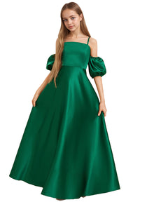 Dideyttawl Cold Shoulder Junior Bridesmaid Dress Satin Girls Pageant Gown 2525