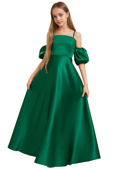 dideyttawl Girls A-Line Cold Shoulder Junior Bridesmaid Dress Silk Satin Flower Girl Dress 2525
