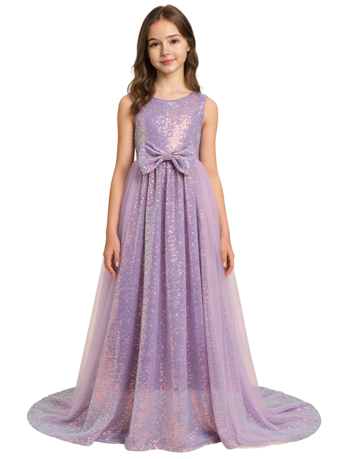 dideyttawl 2026 Flower Girls Dress Sparkly Sequins Tulle Sleeveless Prom Gown Floor Length Jr Bridesmaid Dresses 2557