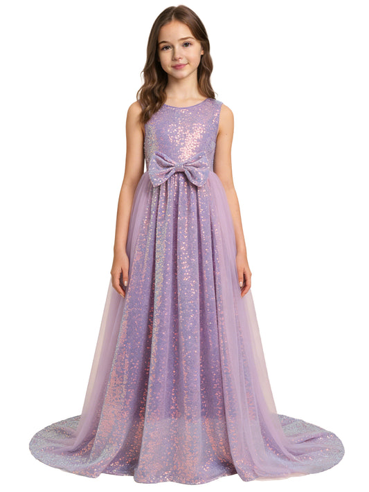 Dideyttawl Sequins Tulle Sleeveless Prom Gown Floor Length Jr Bridesmaid Dresses 2557