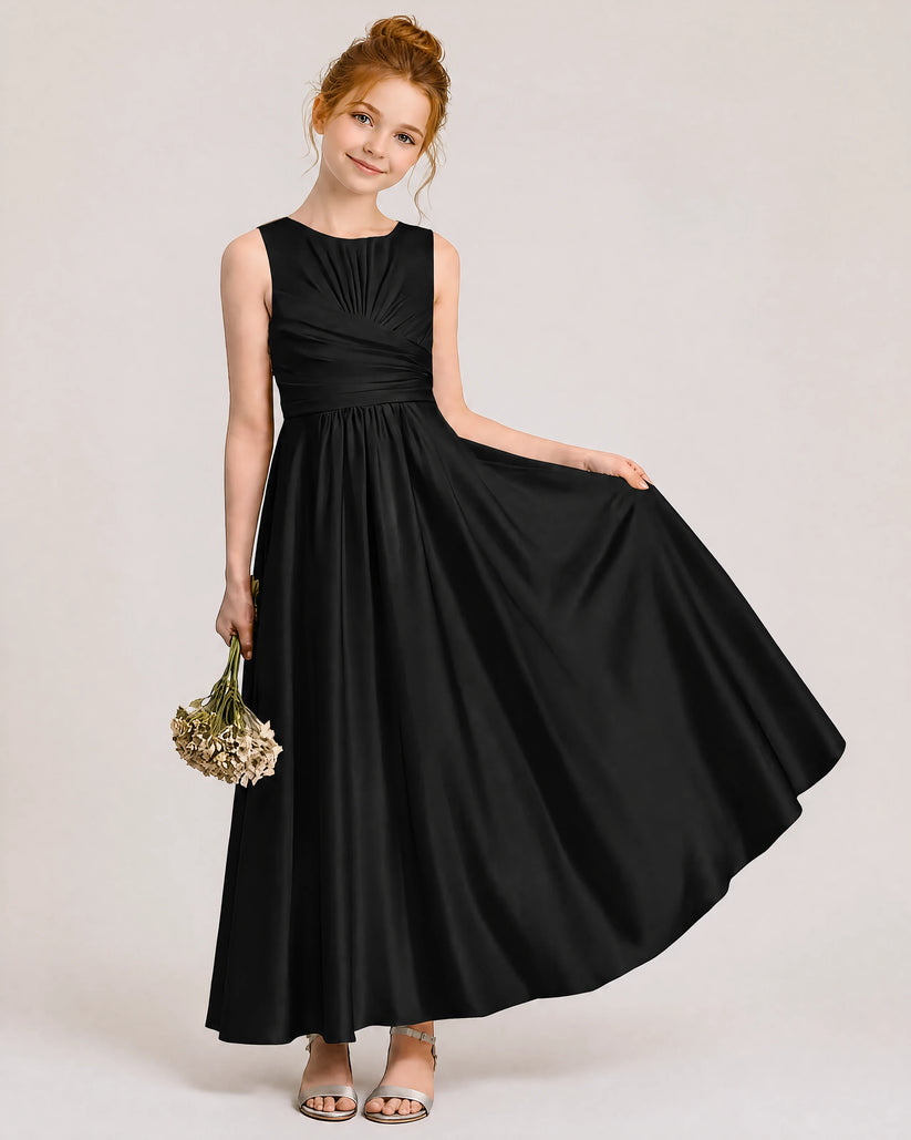 Black Chiffon A-line Junior Bridesmaid Dress Front View