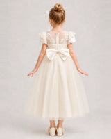 Champagne Tulle A-line Flower Girl Dress Back View