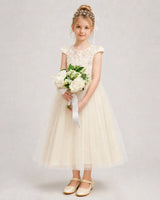 Champagne Tulle A-line Flower Girl Dress Front View