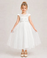 White Tulle A-line Flower Girl Dress Front View