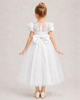 White Tulle A-line Flower Girl Dress Back View