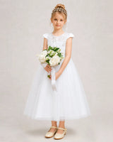 White Tulle A-line Flower Girl Dress Front View