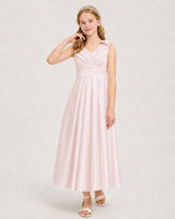 Blush Pink Satin A-line Junior Bridesmaid Dress Front View