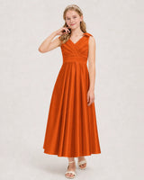Burnt Orange Satin A-line Junior Bridesmaid Dress Front View
