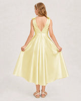 Daffodil Satin A-line Junior Bridesmaid Dress Back View