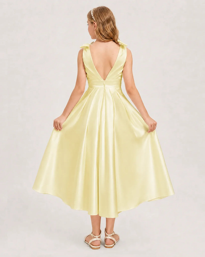 Daffodil Satin A-line Junior Bridesmaid Dress Back View