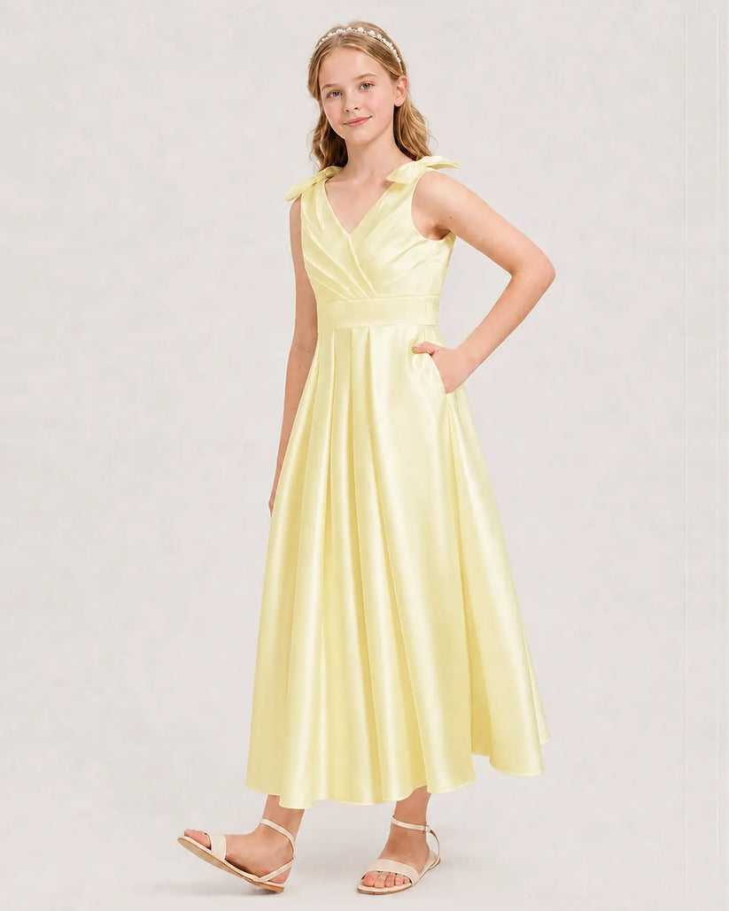 Daffodil Satin A-line Junior Bridesmaid Dress Front View