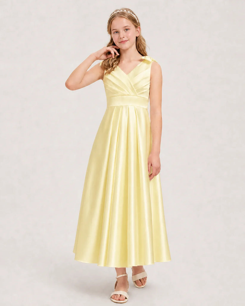 Daffodil Satin A-line Junior Bridesmaid Dress Front View