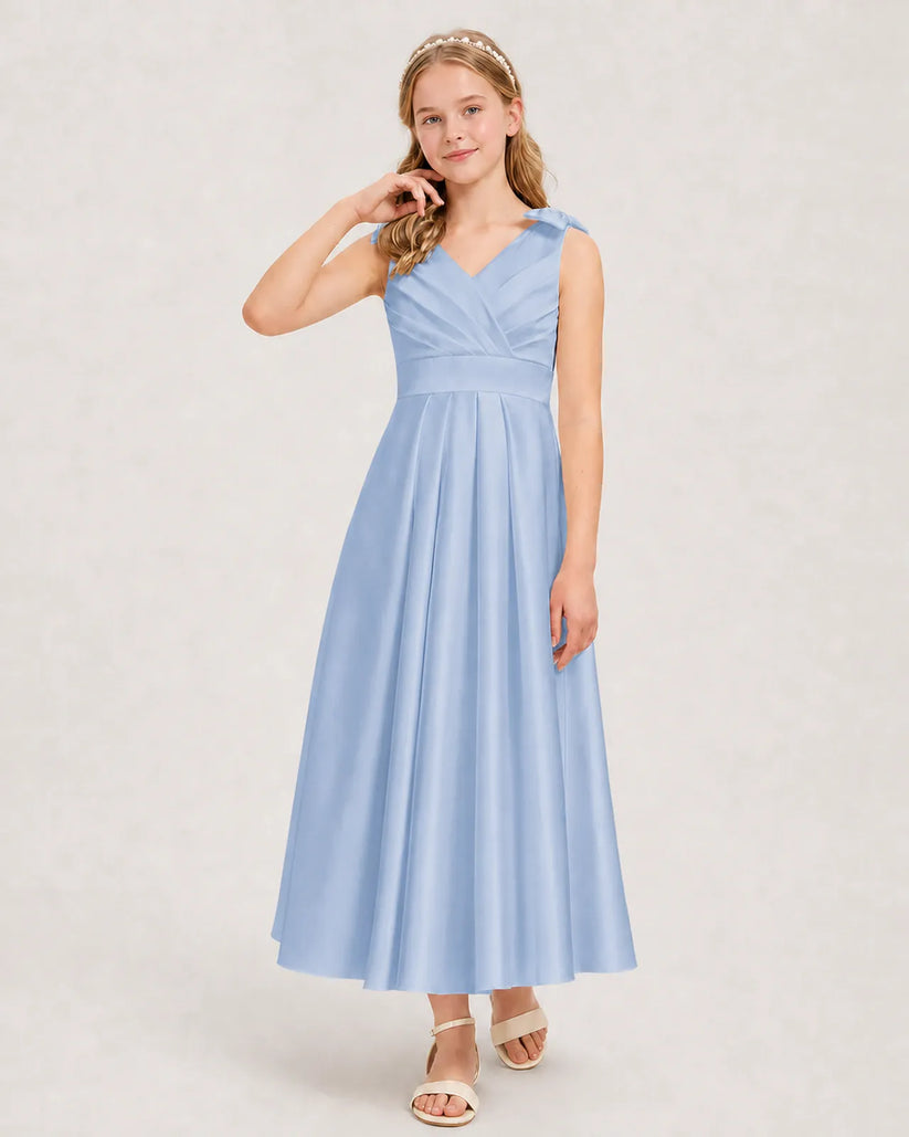 Dusty Blue Chiffon A-line Junior Bridesmaid Dress Front View