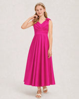 Hot Pink Satin A-line Junior Bridesmaid Dress Front View