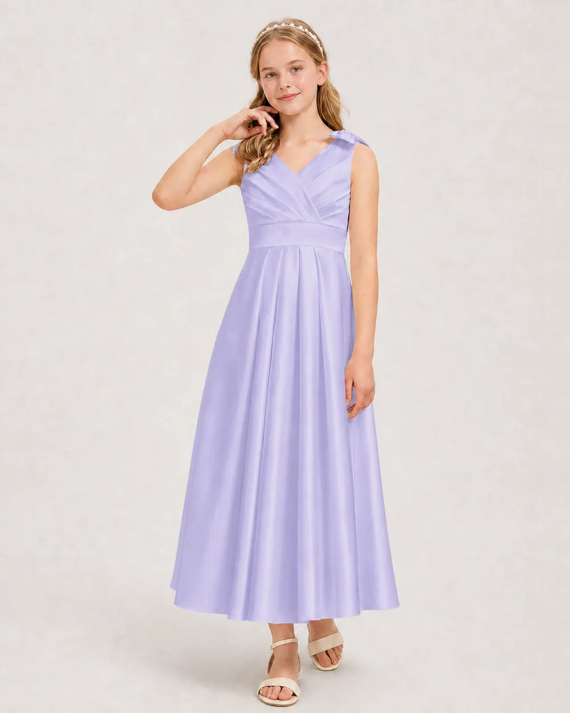 Lavender Satin A-line Junior Bridesmaid Dress Front View