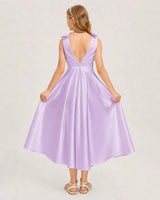 Lilac Satin A-line Junior Bridesmaid Dress Back View