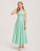 Mint Green Satin A-line Junior Bridesmaid Dress Front View
