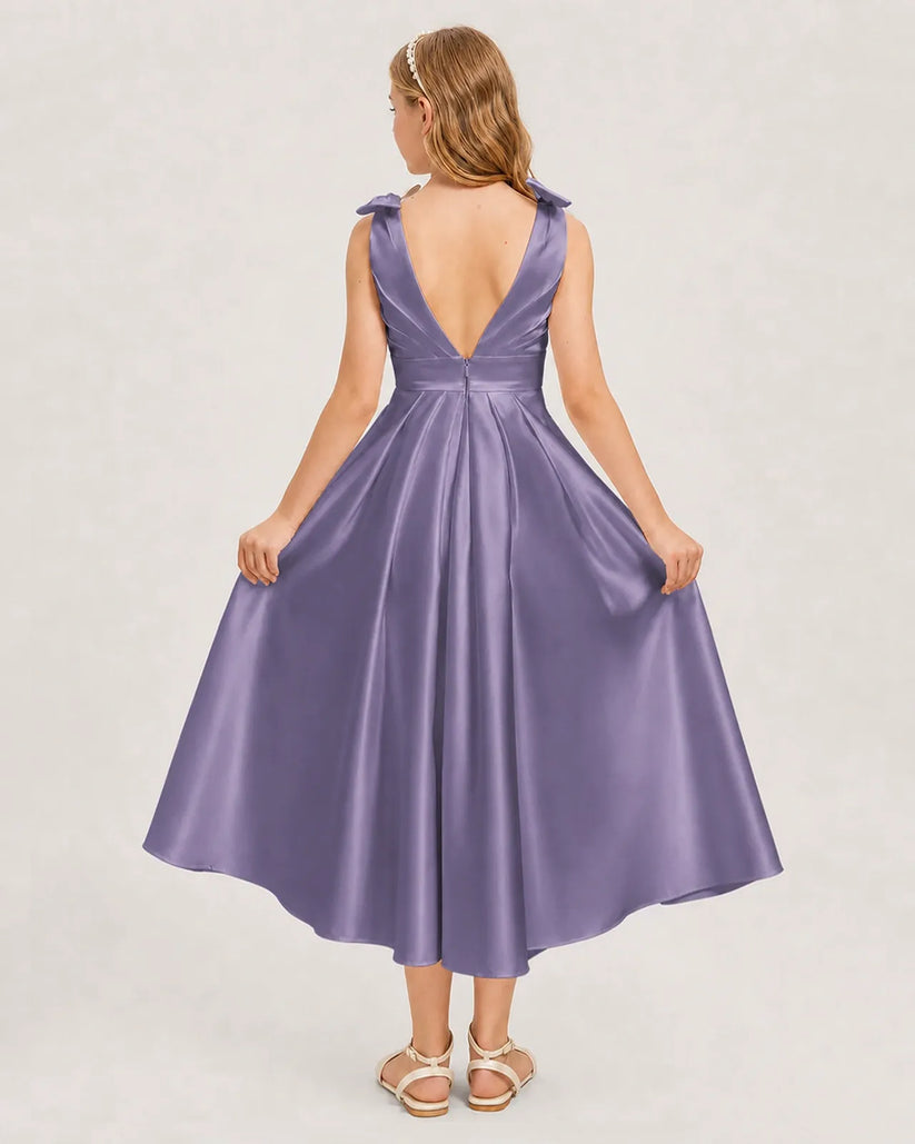 Wisteria Satin A-line Junior Bridesmaid Dress Back View