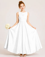 White Satin A-line Junior Bridesmaid Dress Front View