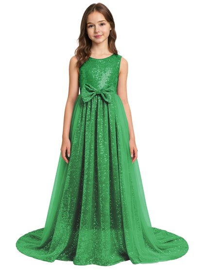 dideyttawl 2026 Flower Girls Dress Sparkly Sequins Tulle Sleeveless Prom Gown Floor Length Jr Bridesmaid Dresses 2557