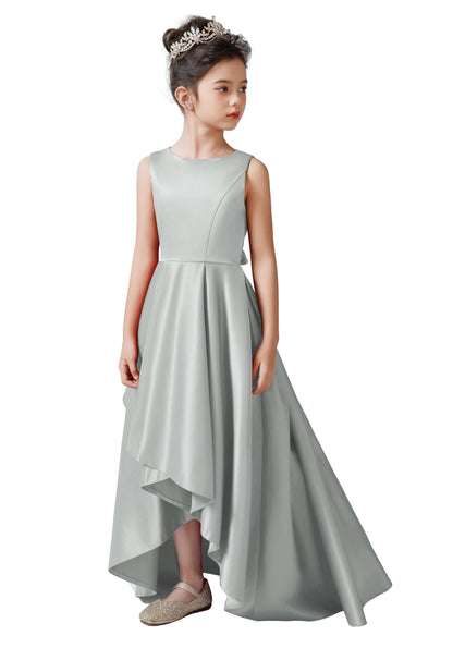 Satin Flower Girls Dress Sleeveless Hi-Lo Girls Party Dresses Formal Special Occasion Dress Wedding Junior Bridesmaid Dress Prom Ball Gown