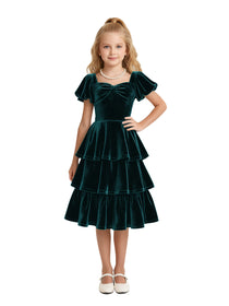 Dideyttawl Pleated Velvet Girls Formal Dress with Short Formal Party Gown 2543