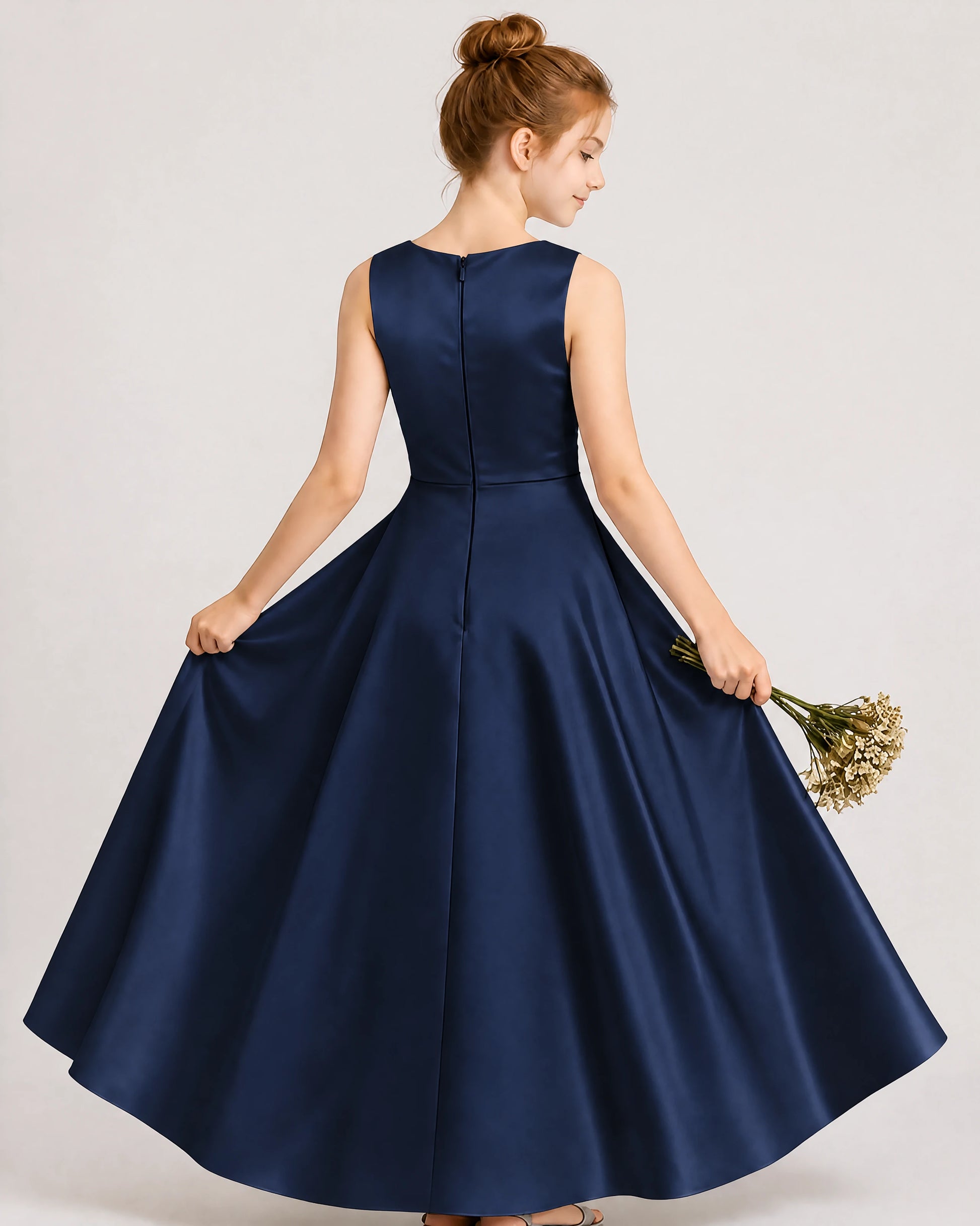 Navy Blue Satin Junior Bridesmaid Dress