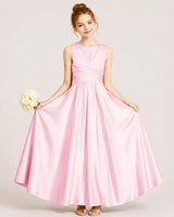 Pink Satin A-line Junior Bridesmaid Dress Front View