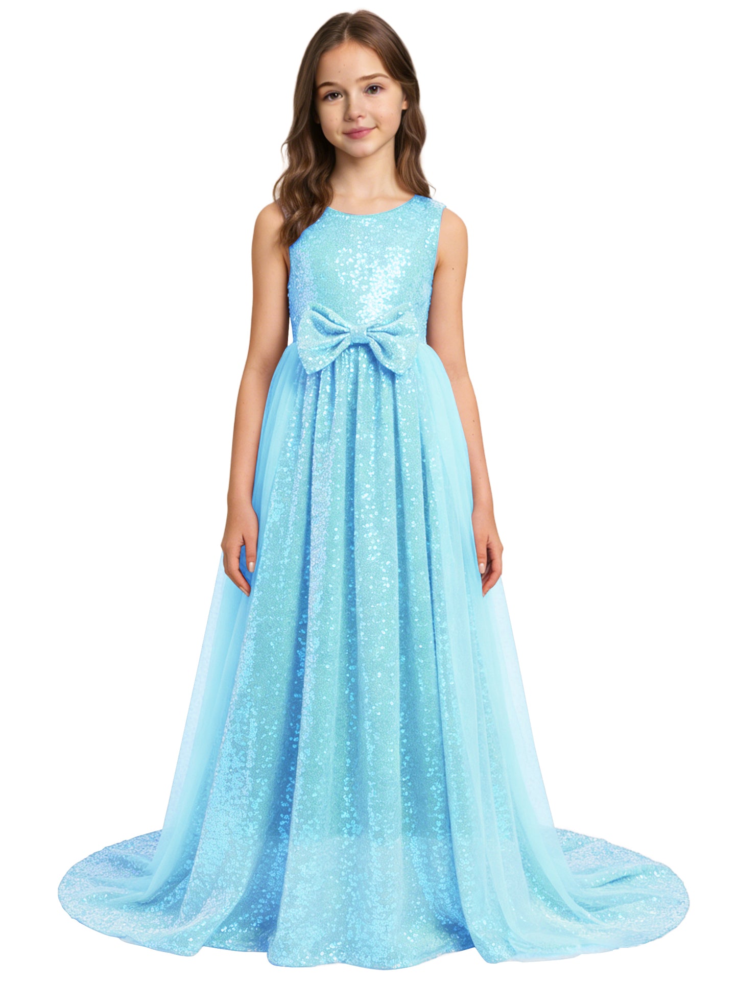 dideyttawl 2026 Flower Girls Dress Sparkly Sequins Tulle Sleeveless Prom Gown Floor Length Jr Bridesmaid Dresses 2557