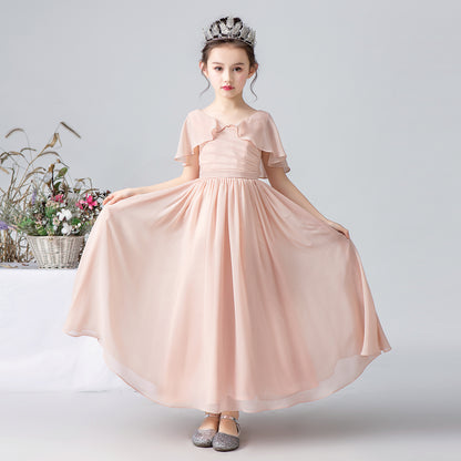Chiffon Flower Girls Dress Cap Sleeves Junior Bridesmaid Dress for Girls 4-16 Special Occasion Dress for Wedding