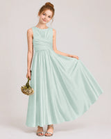 Mist Satin A-line Junior Bridesmaid Dress Front View