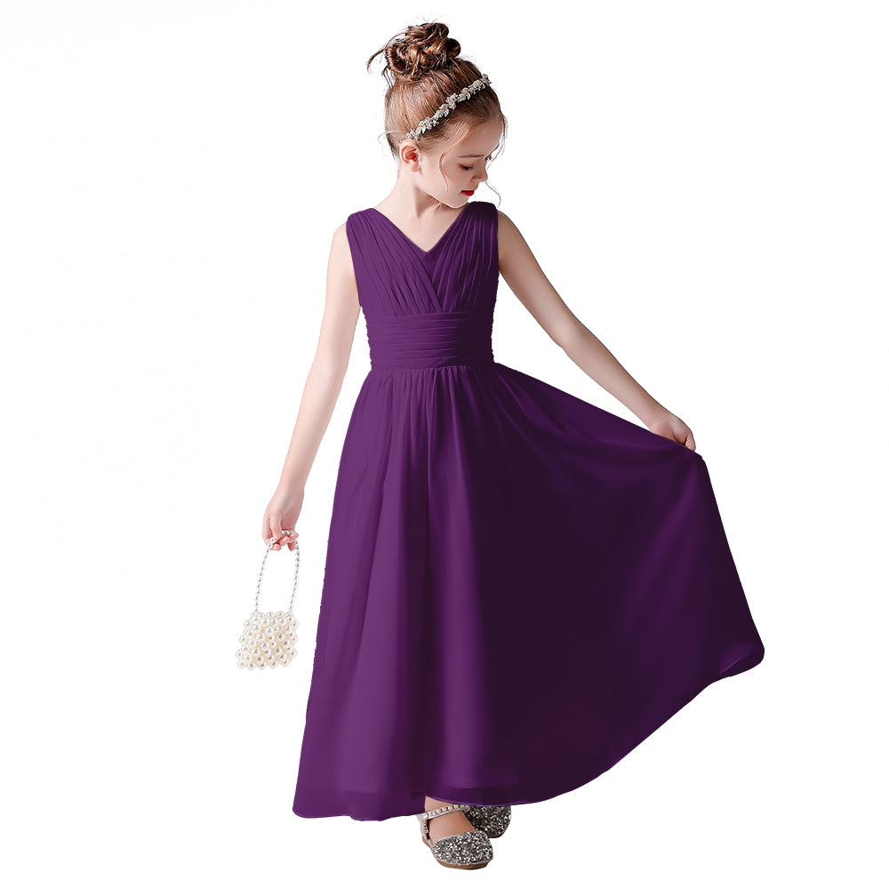 Dideyttawl Little Girls Chiffon Pageant Dress Formal Party Long Flower Girl Dresses Wedding Sleeveless Junior Bridesmaid Dress, Purple / 16 Dideyttawl Little Girls Chiffon Pageant Dress Formal Party Long Flower Girl Dresses Wedding Sleeveless Junior Bridesmaid Dress, Purple / 16