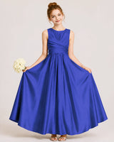 Royal Blue Satin A-line Junior Bridesmaid Dress Front View