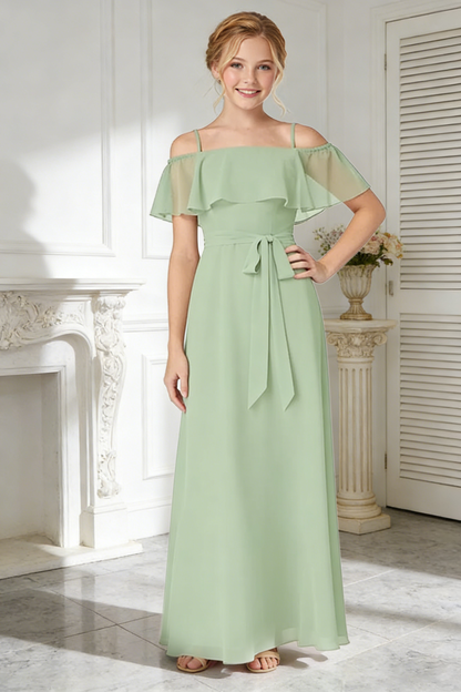 dideyttawl Spaghetti Straps Junior Bridesmaid Dresses for Wedding A-Line Chiffon Pageant Girls Formal Party Dress 003