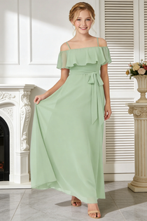Dideyttawl Junior Bridesmaid Dress Off The Shoulder Chiffon A-Line Long Gown