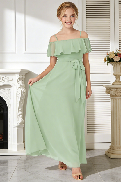 dideyttawl Spaghetti Straps Junior Bridesmaid Dresses for Wedding A-Line Chiffon Pageant Girls Formal Party Dress 003