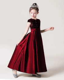 Burgundy Side Sequin Flower Girls Dress