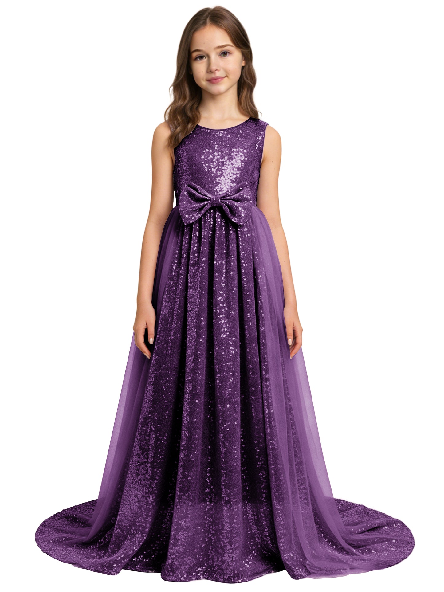 dideyttawl 2026 Flower Girls Dress Sparkly Sequins Tulle Sleeveless Prom Gown Floor Length Jr Bridesmaid Dresses 2557