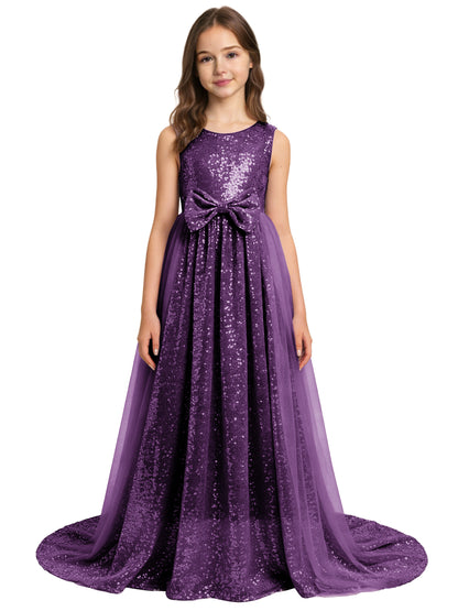 dideyttawl 2026 Flower Girls Dress Sparkly Sequins Tulle Sleeveless Prom Gown Floor Length Jr Bridesmaid Dresses 2557