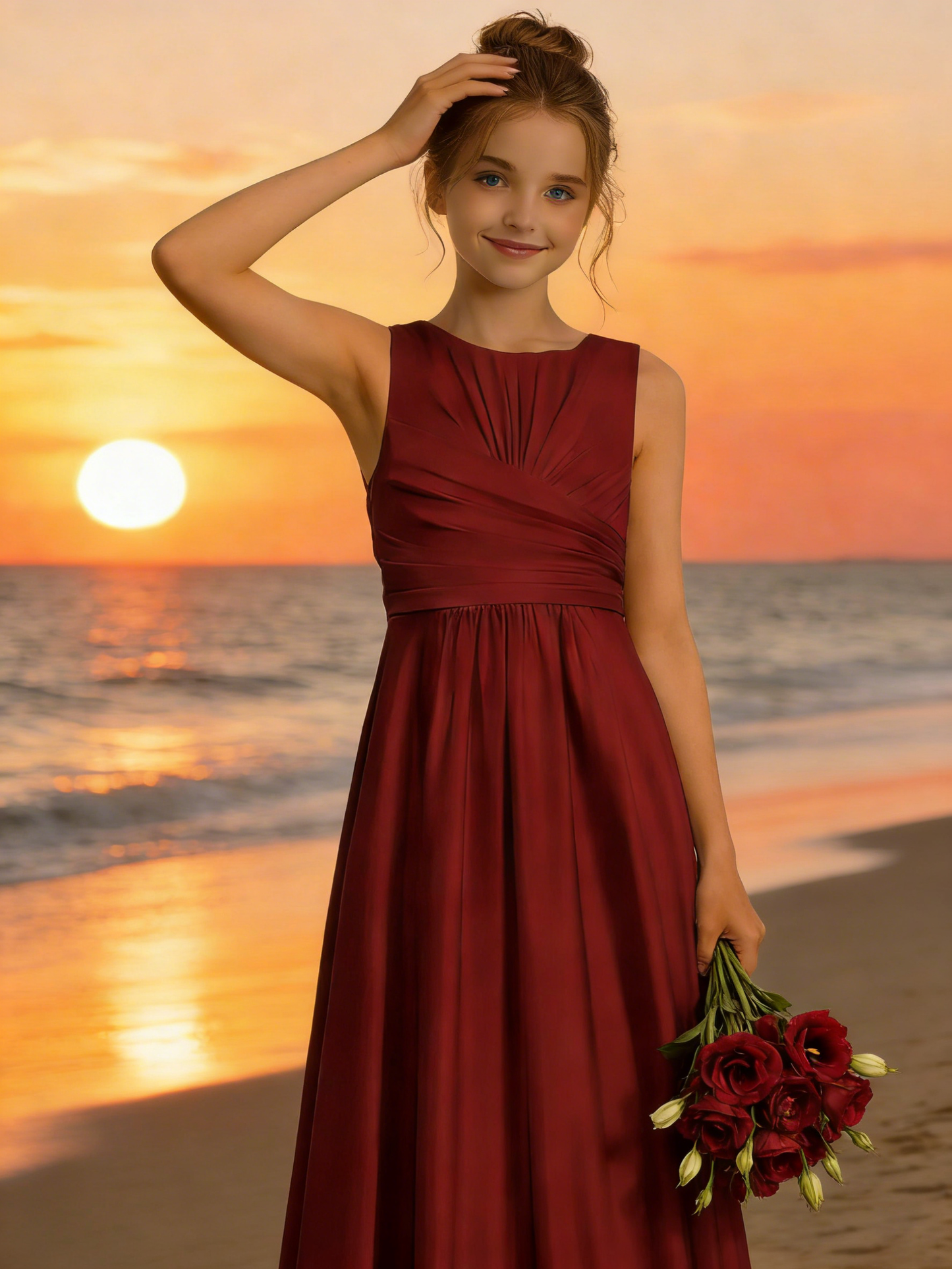 dideyttawl Satin A-Line Junior Bridesmaid Dresses Pleated Girls Special Occasion Gown